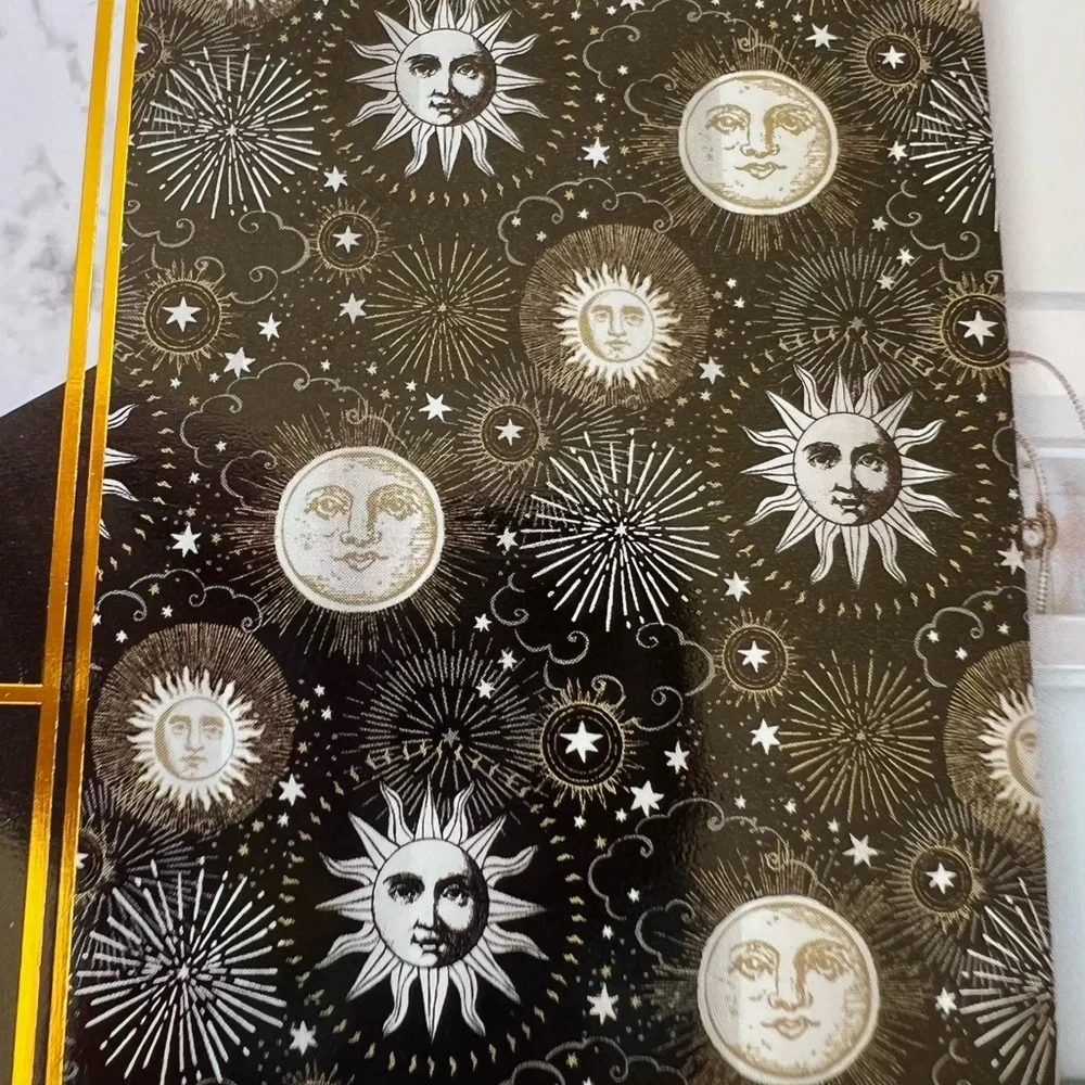 Cosmic Sun Moon Stars Peva Shower Curtain Black Gold White Mystical